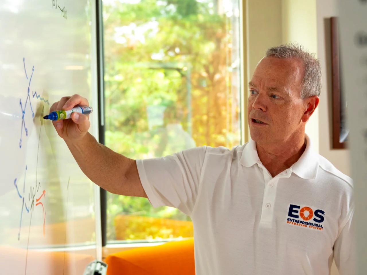 Jon Wilhoit, EOS Implementer writing on whiteboard