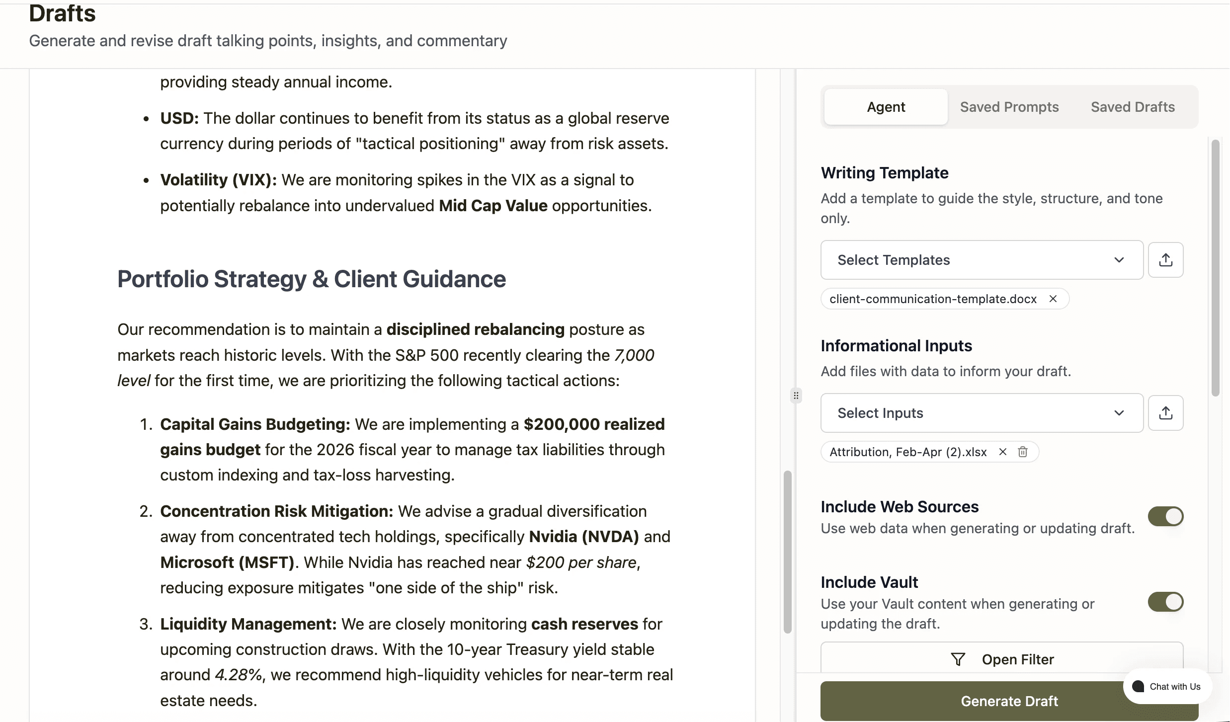 AdviserGPT Drafts workspace — annotated