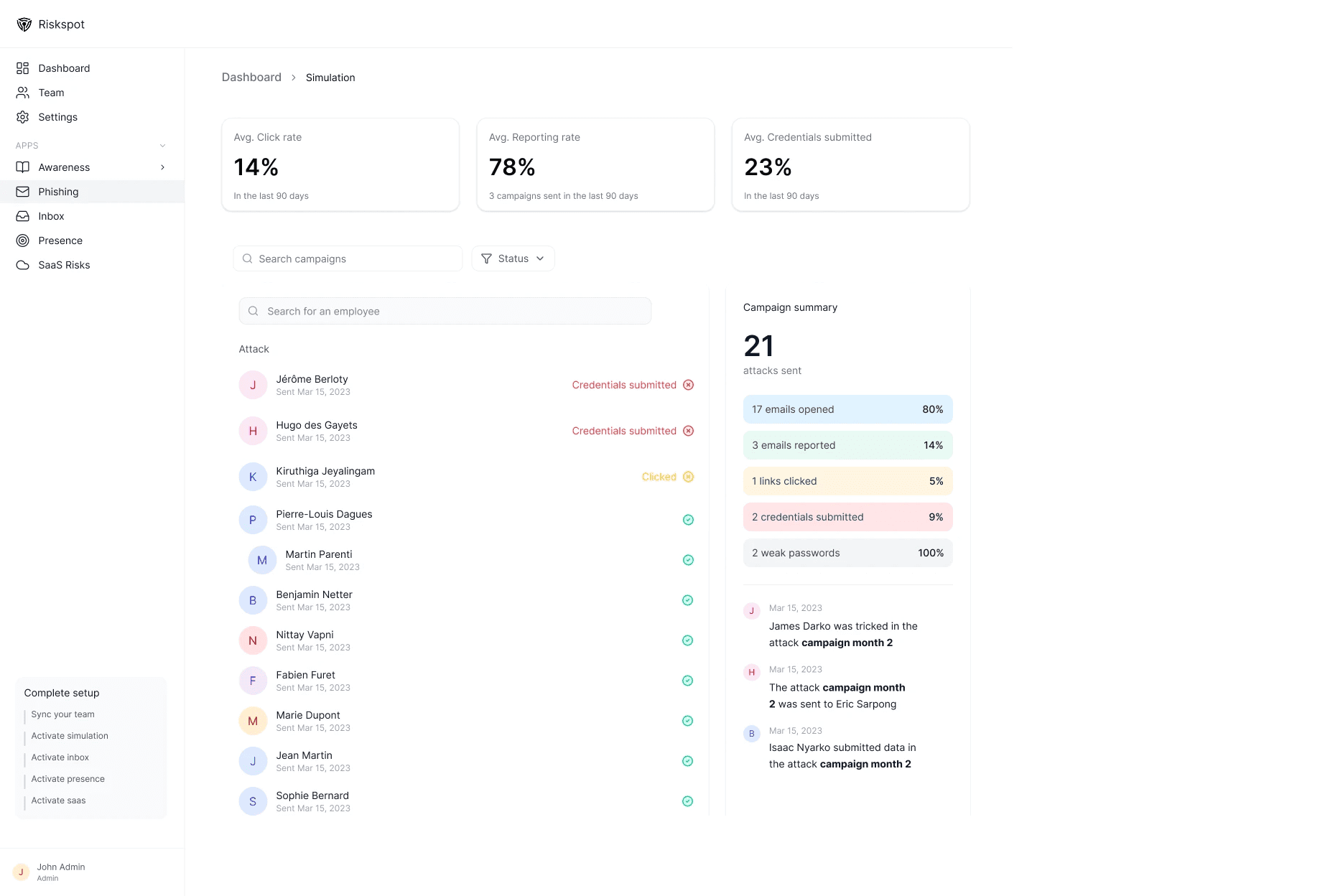 Drospecta's dashboard