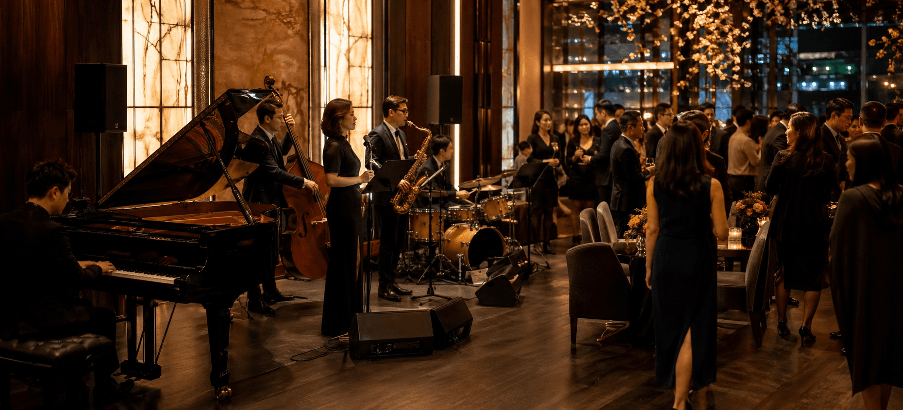 香港私人派對爵士樂隊現場演奏，高級VIP聚會場地佈置及活動策劃。