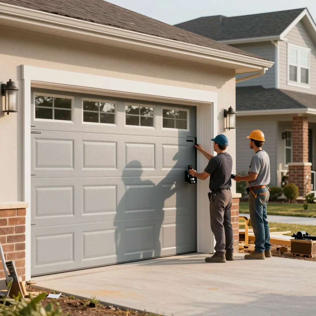 Garage Door Technicians checking out garage door