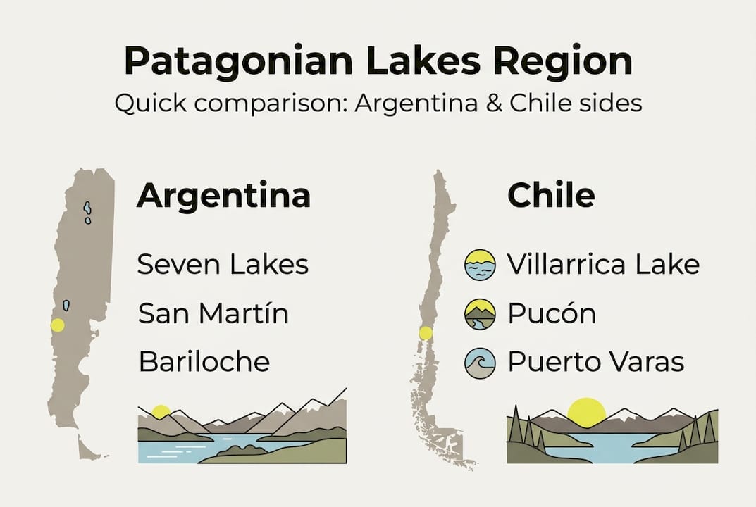 Infographic comparing Argentine and Chilean Patagonian lakes