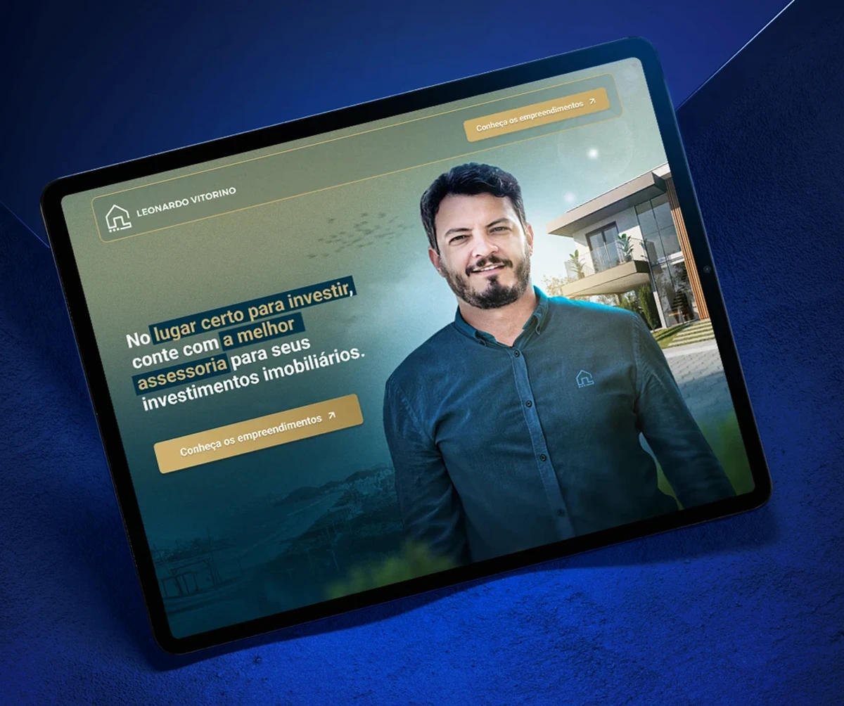 Portfólio Exemplo de landing page e site otimizada para conversão, criada pelo Web Designer Felipe Macedo para o corretor de Imóveis Leonardo Vitorino em Itajaí Santa Catarina