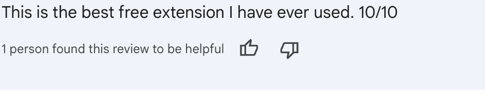 User review praising the extension as the best free tool with a 10/10 rating.