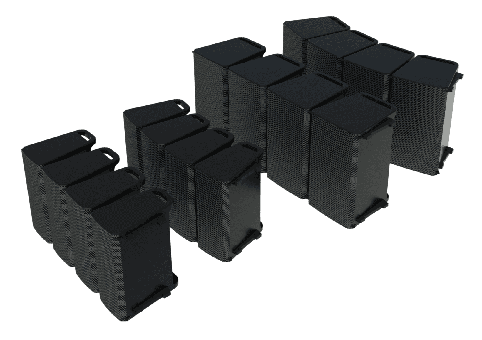 L Class LA108 & LA112 horizontal line array with four speakers and varying azimuths.
