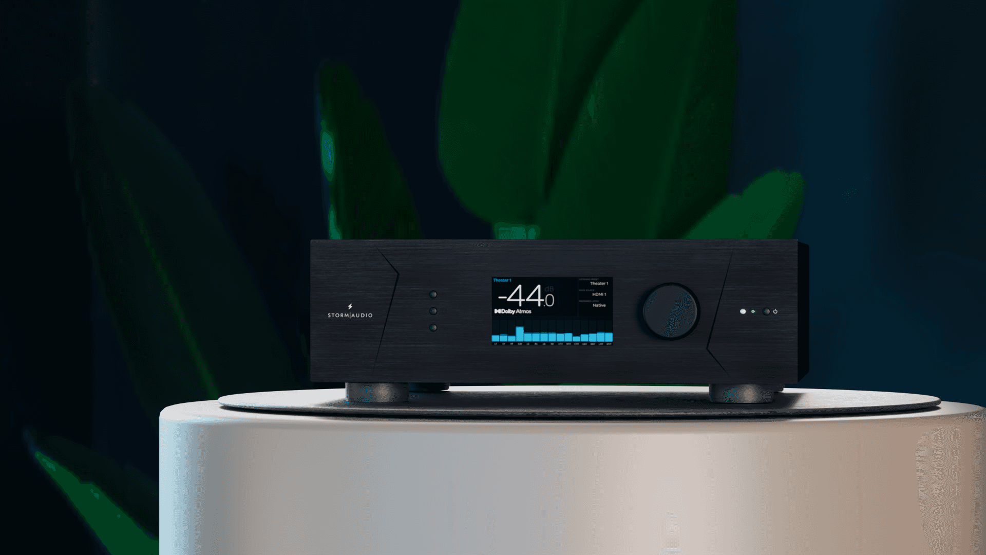 StormAudio receiver with screen display