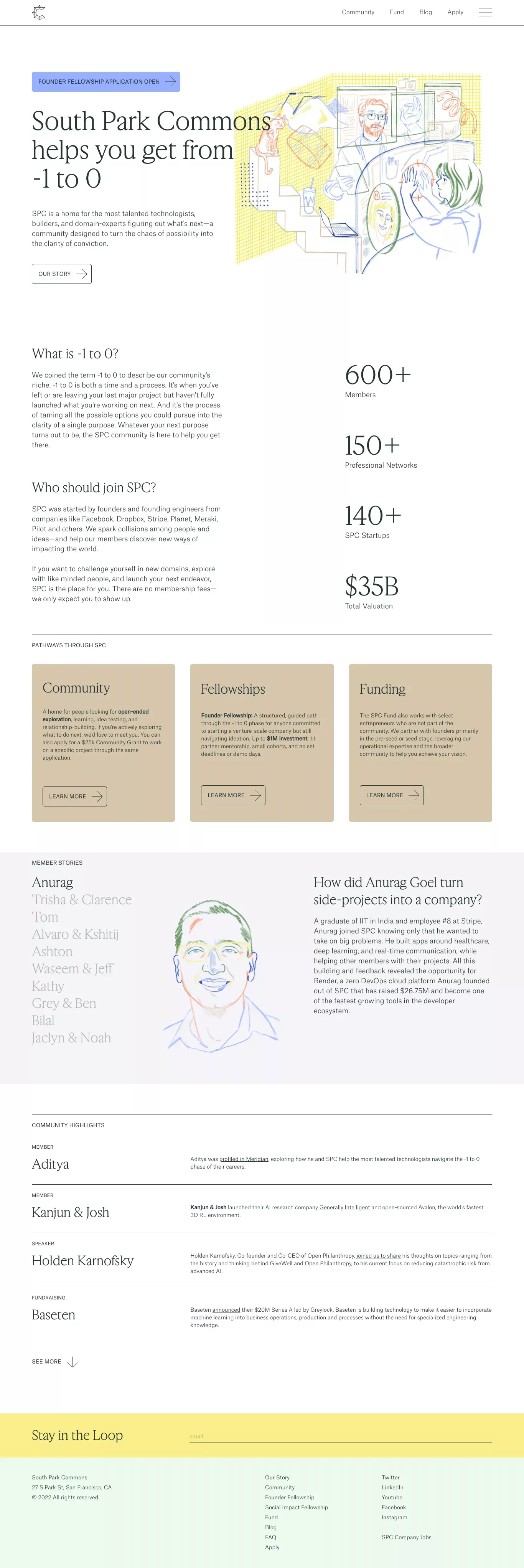 South Park Commons landing page screenshot showcasing Tech design