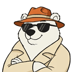 An illustration of a bear with sunglasses, a hat and his hands crossed