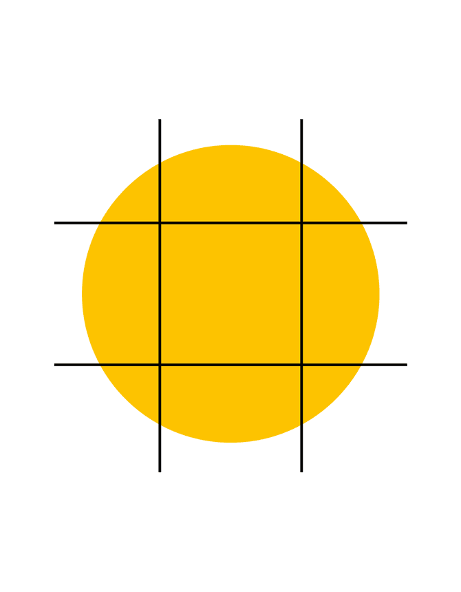 Herleitung des micasa Grid-Systems mit gelbem Kreis aus dem Markenlogo.