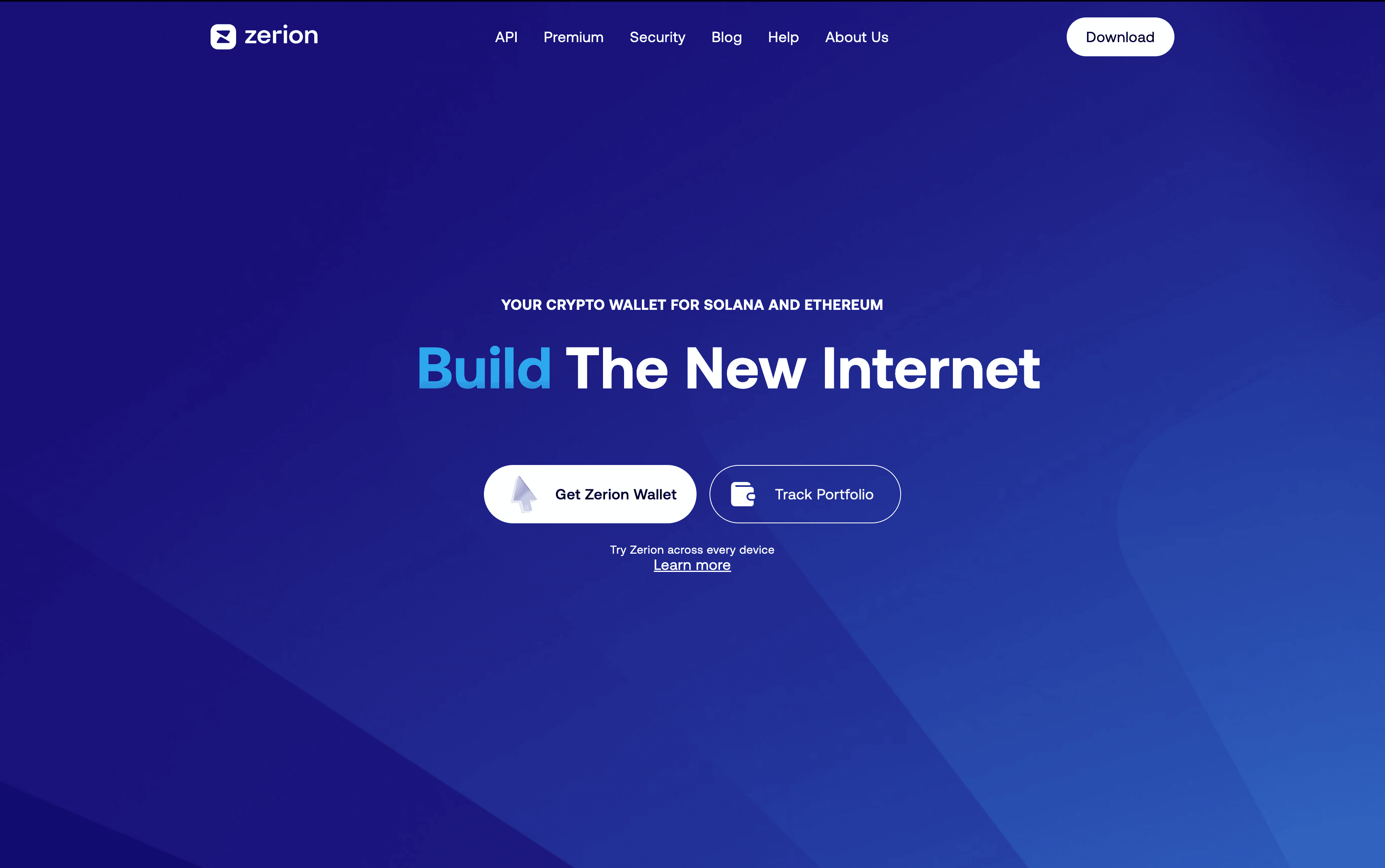 Zerion crypto wallet and portfolio tracking platform homepage