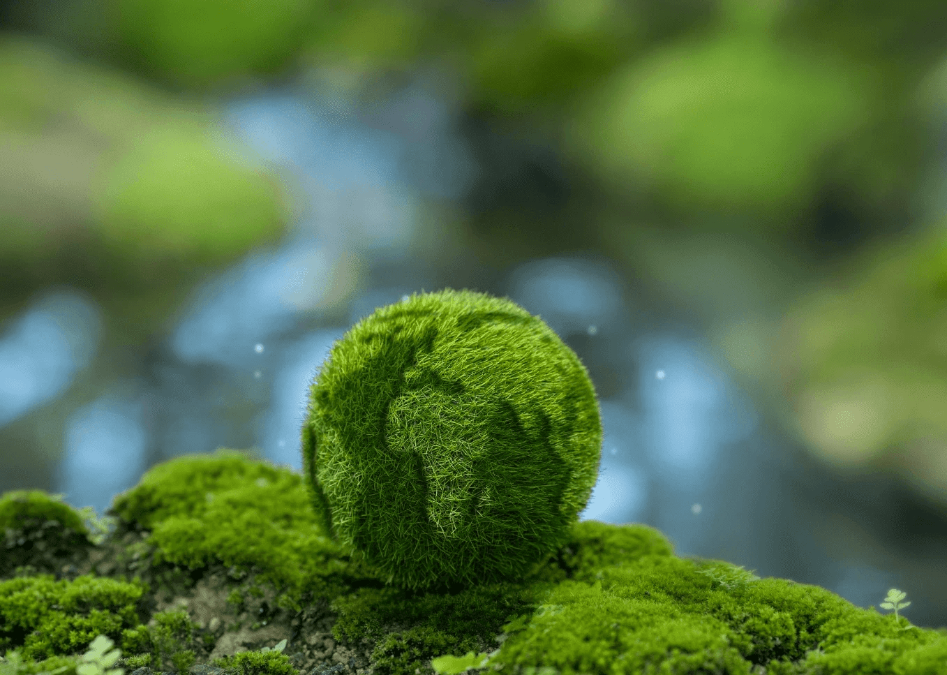 Green moss-covered sphere symbolizing nature, sustainability, and environmental harmony.