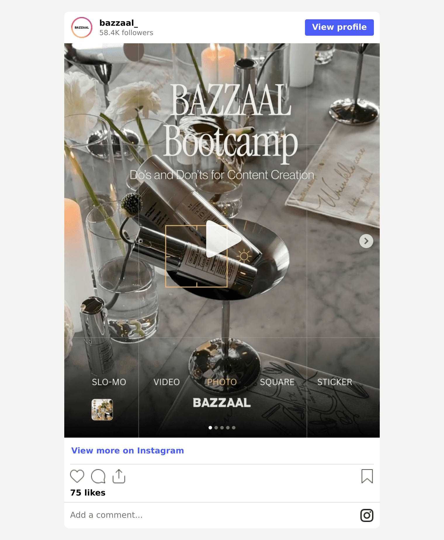 Instagram post by @bazzaal_ from the Creator Bootcamp series