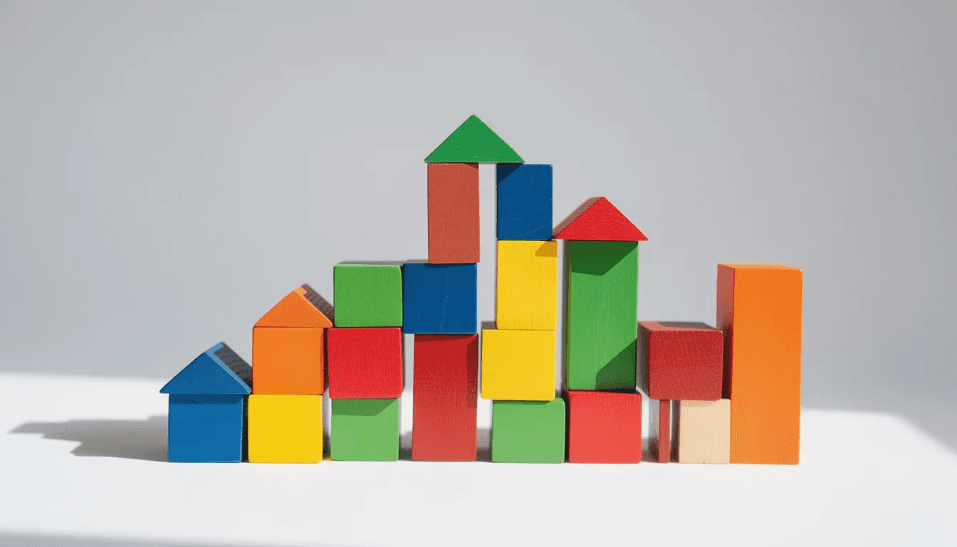 The image depicts a diverse portfolio represented by an arrangement of colorful building blocks, symbolizing various aspects of wealth strategies such as investments, retirement planning, and business succession planning. This visual metaphor emphasizes the importance of a strong financial future and the expertise of financial advisors in helping clients achieve their goals.