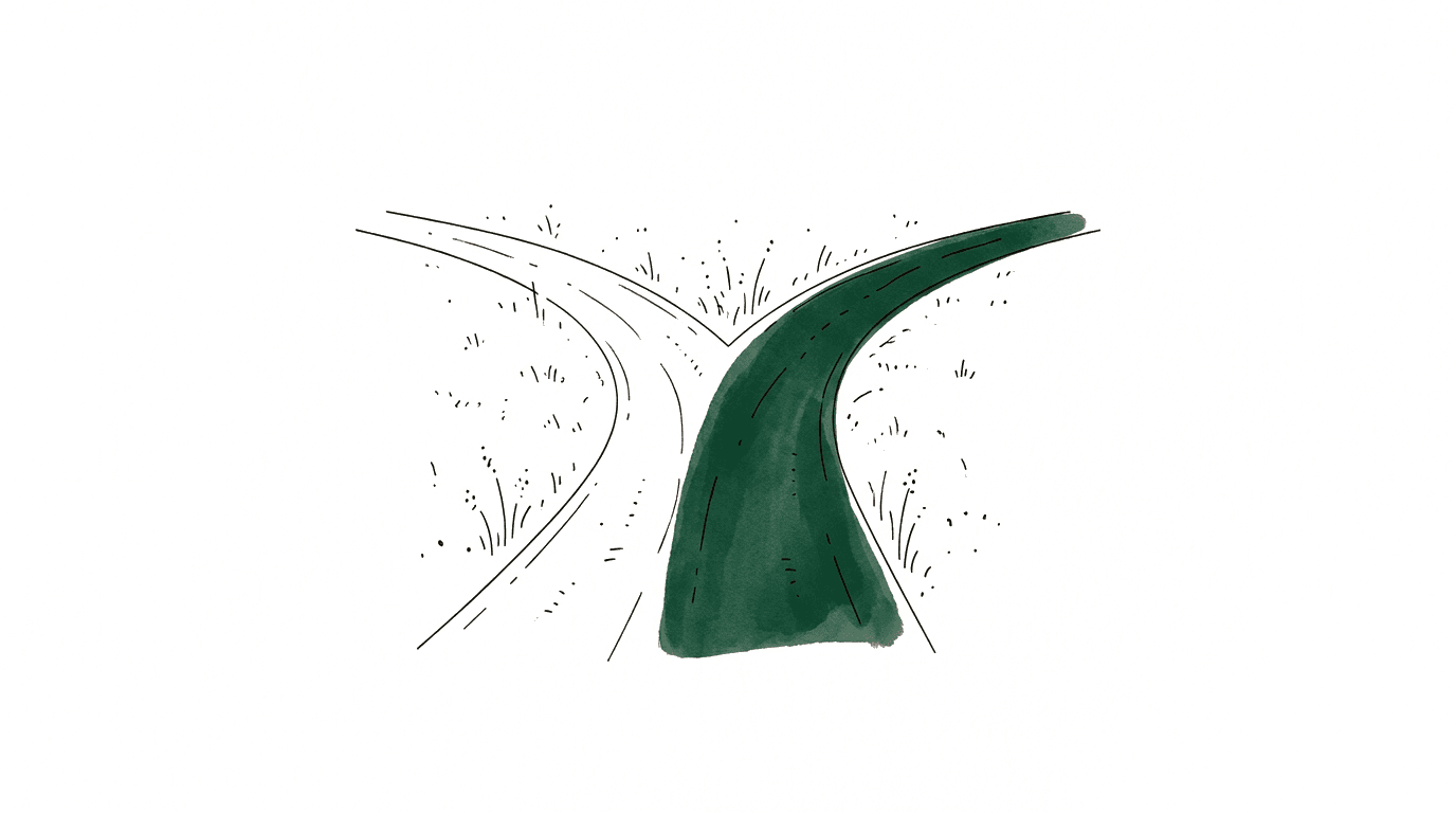 Two-way fork illustrating the bid/no-bid decision in tender management