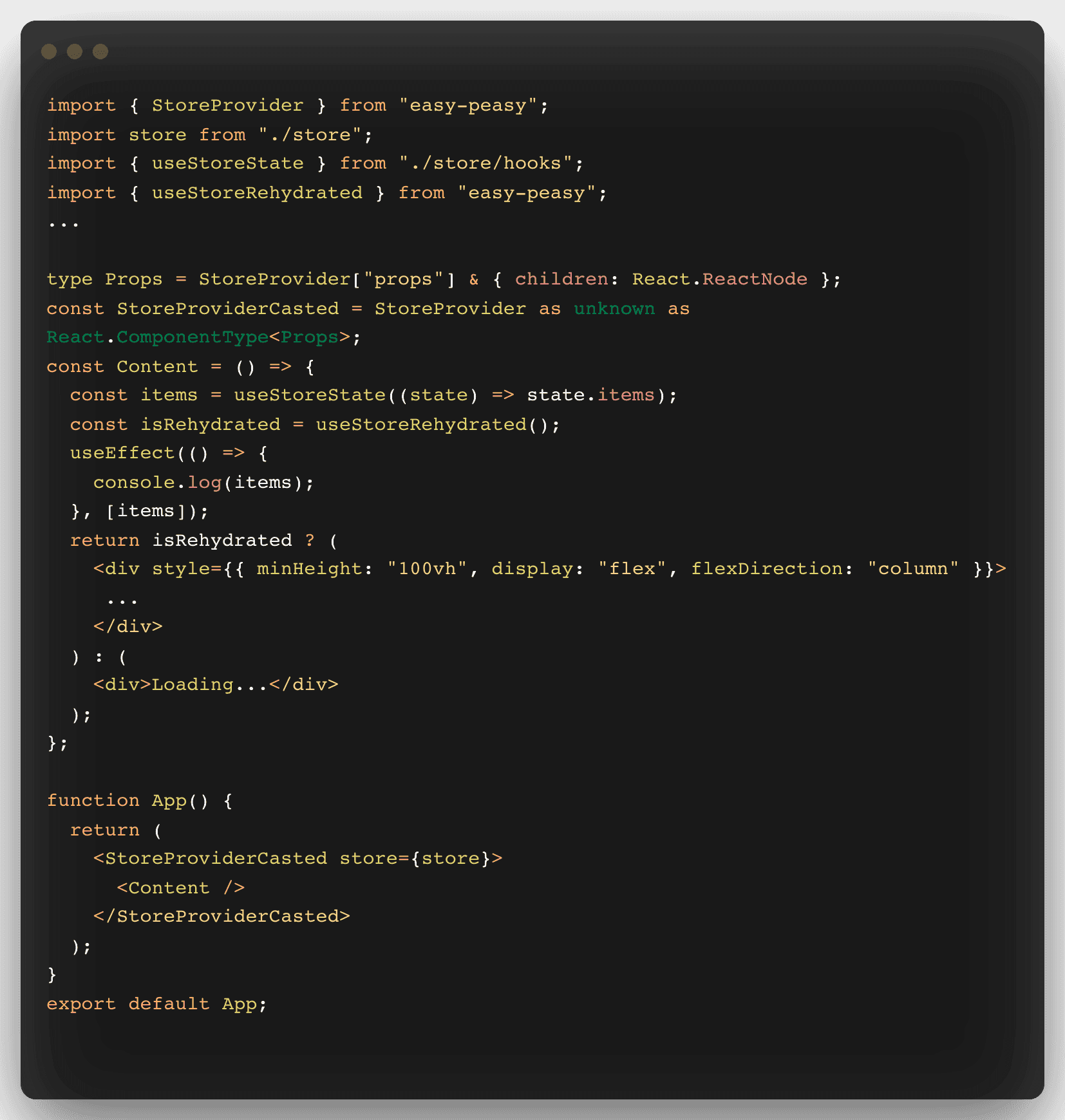 A code snippet with React code.