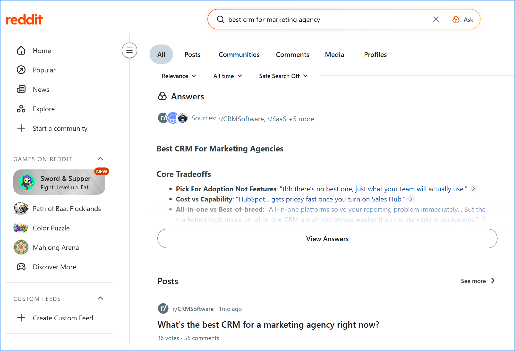 Best CRM for marketing agency - Reddit searc