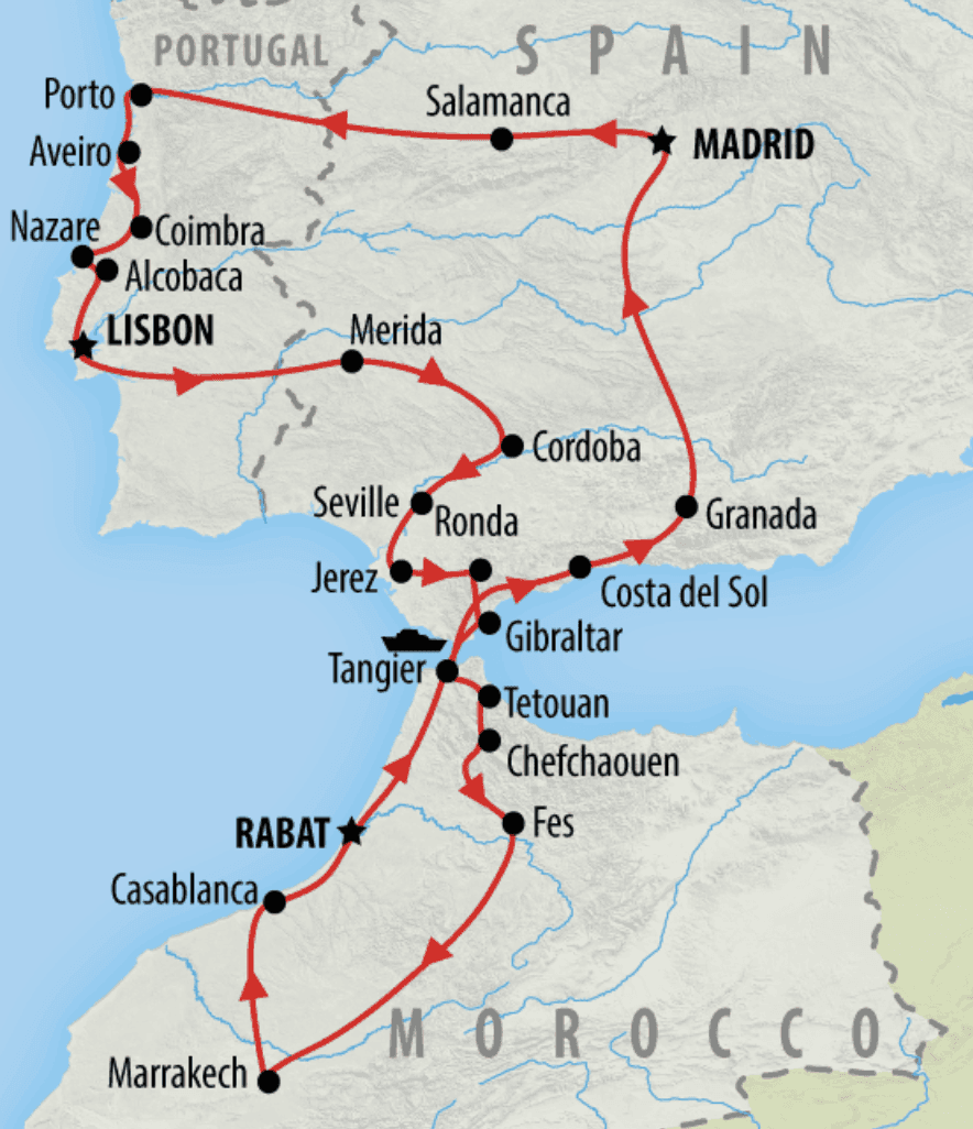 Spain, Portugal & Morocco Encompassed Map