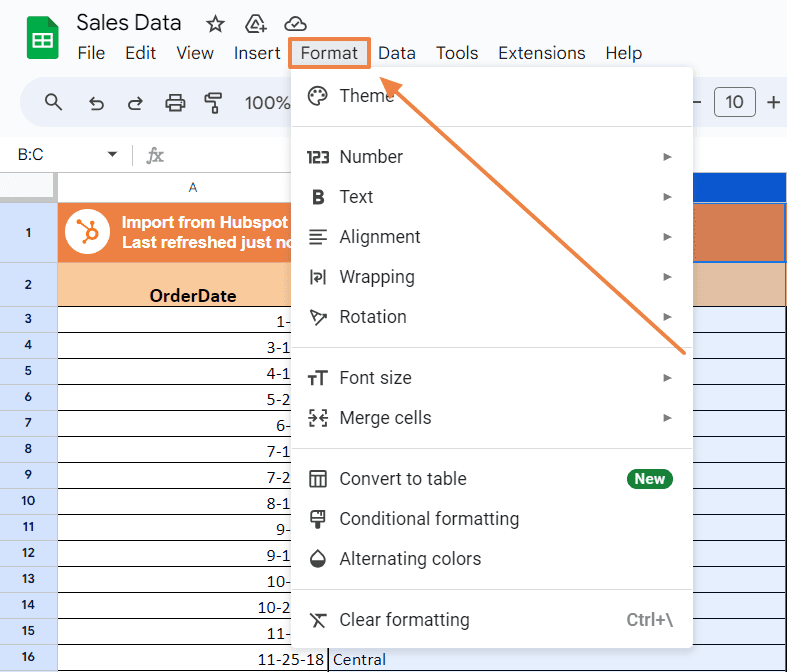 Open the Format Menu: Go to the top menu and click on "Format".