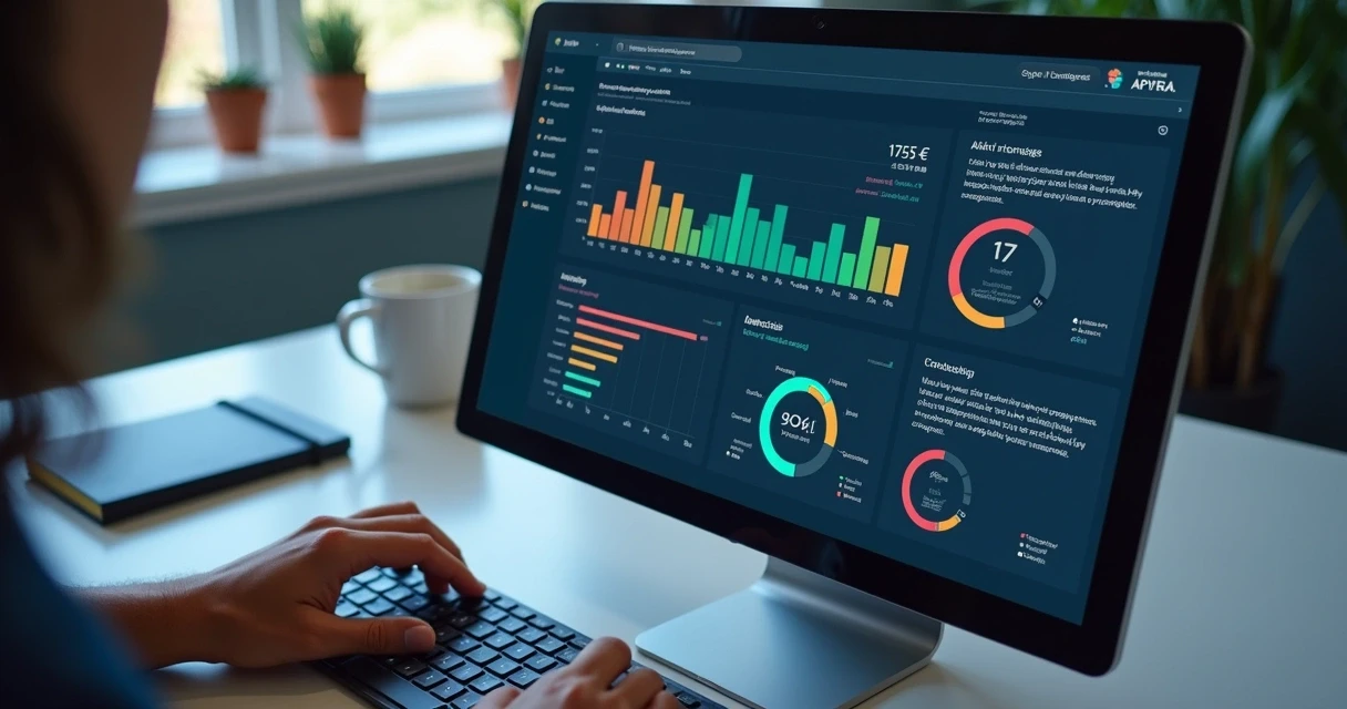 Telas com gráficos de análise de mensagens de IA 