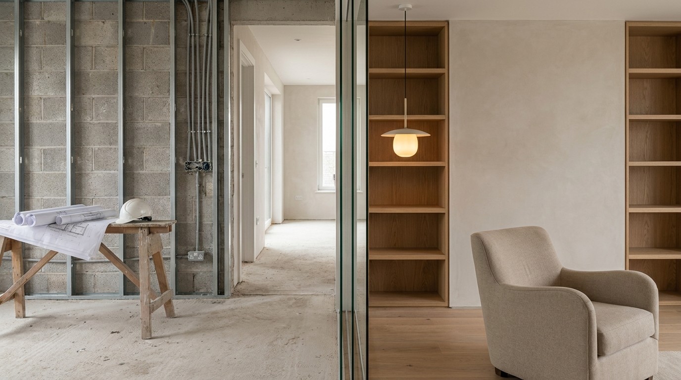 Trabajo estructural de arquitectura de interiores junto a diseño de interiores terminado en una remodelación residencial en Mérida