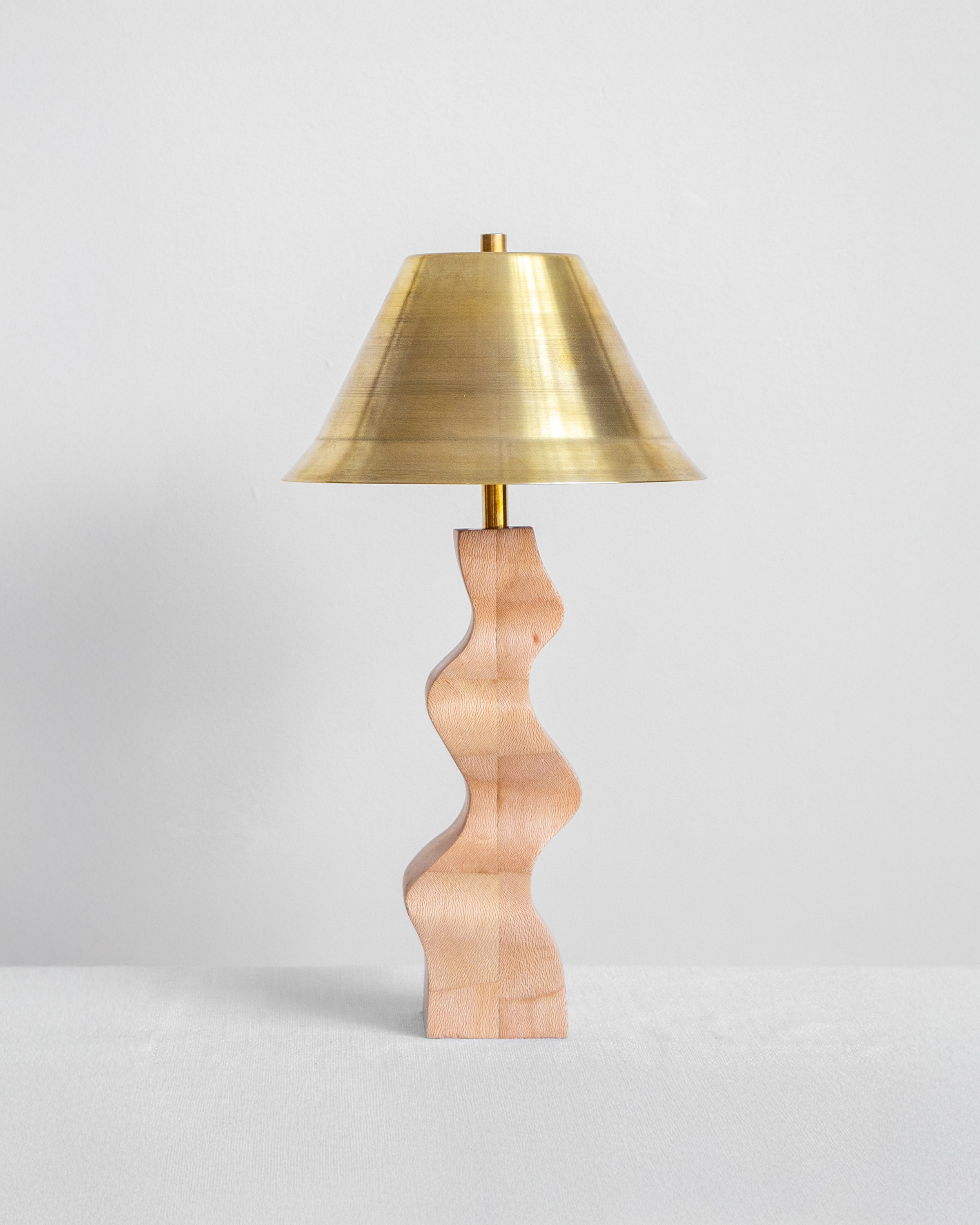 Rippled Desk Lamp with London Plane base and Brass shade on a light grey background with UK, EU and US/CA wiring available on white background Wilkinson & Rivera