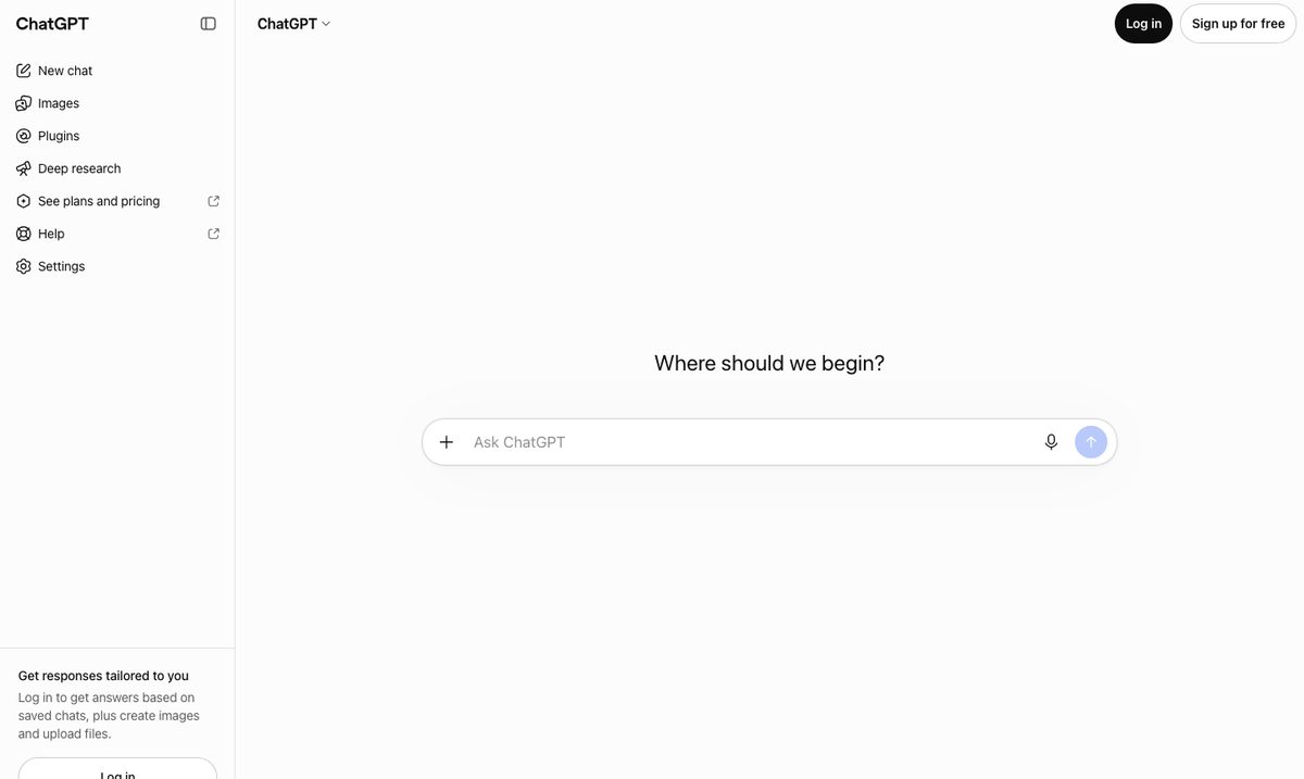 The ChatGPT home screen