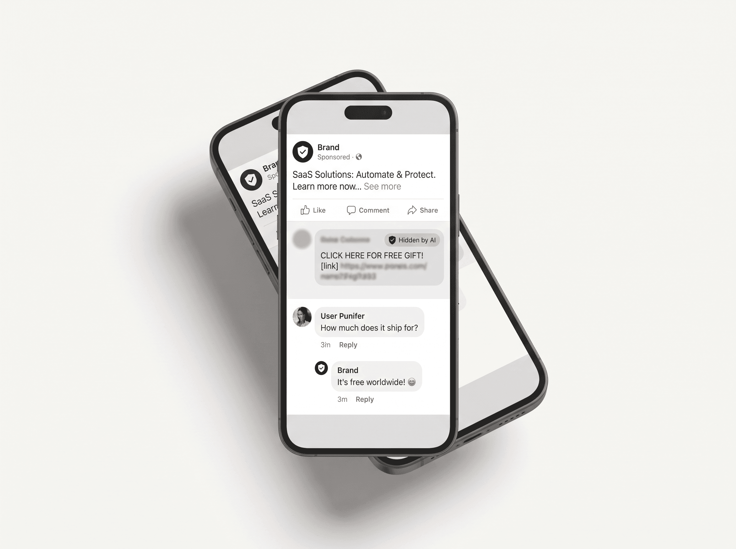 Exerta AI hiding a toxic ad comment and replying to a real buyer