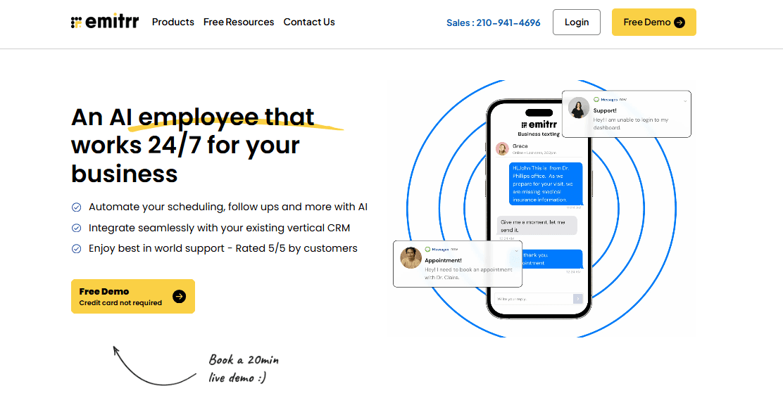 Homepage screenshot of Emitrr showcasing the hero section and navigation bar