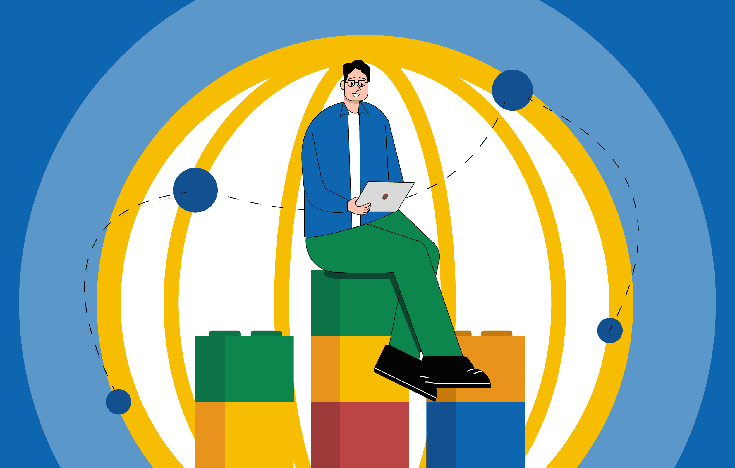 Illustration representing an enterprise B2B marketing approach, focused on scale, coordination, and global execution.