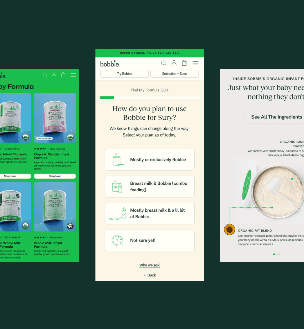 Bobbie subscription onboarding flow with cadence personalization