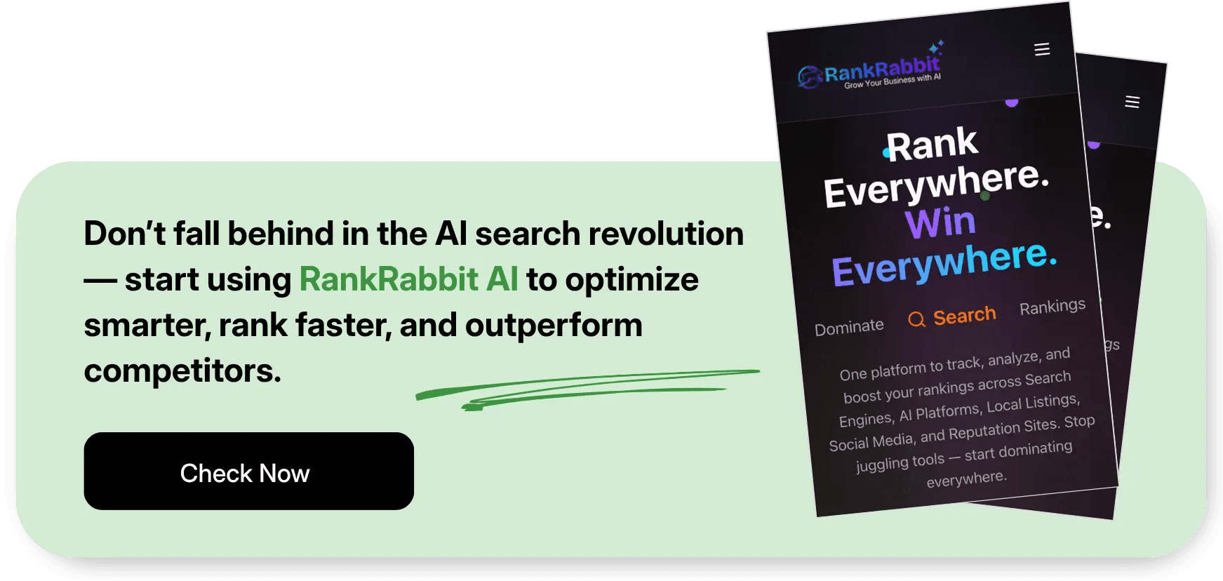 Rank Rabbit AI tool CTA to optimize brand visibility in AI search and outperform competitors