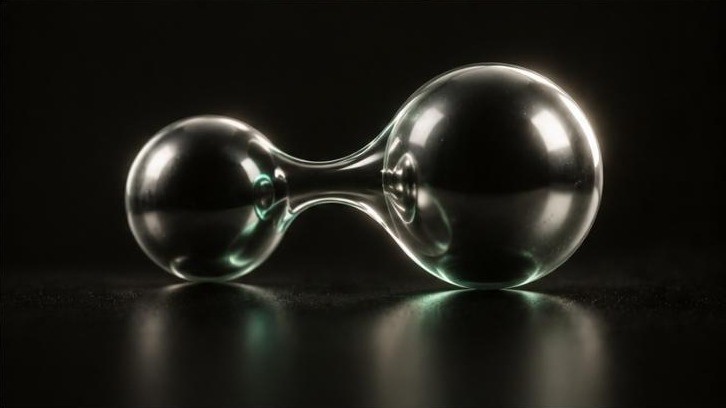 Two chrome spheres merging into one