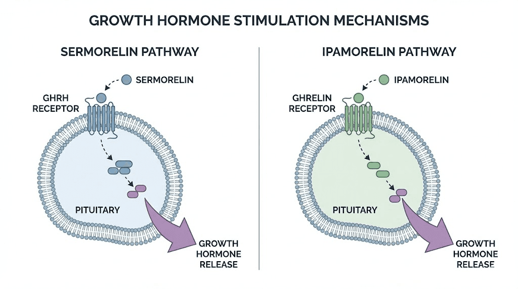 Sermorelin and ipamorelin receptor binding mechanisms for growth hormone release