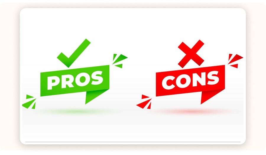 Pros and cons comparison with green checkmark and red cross icons