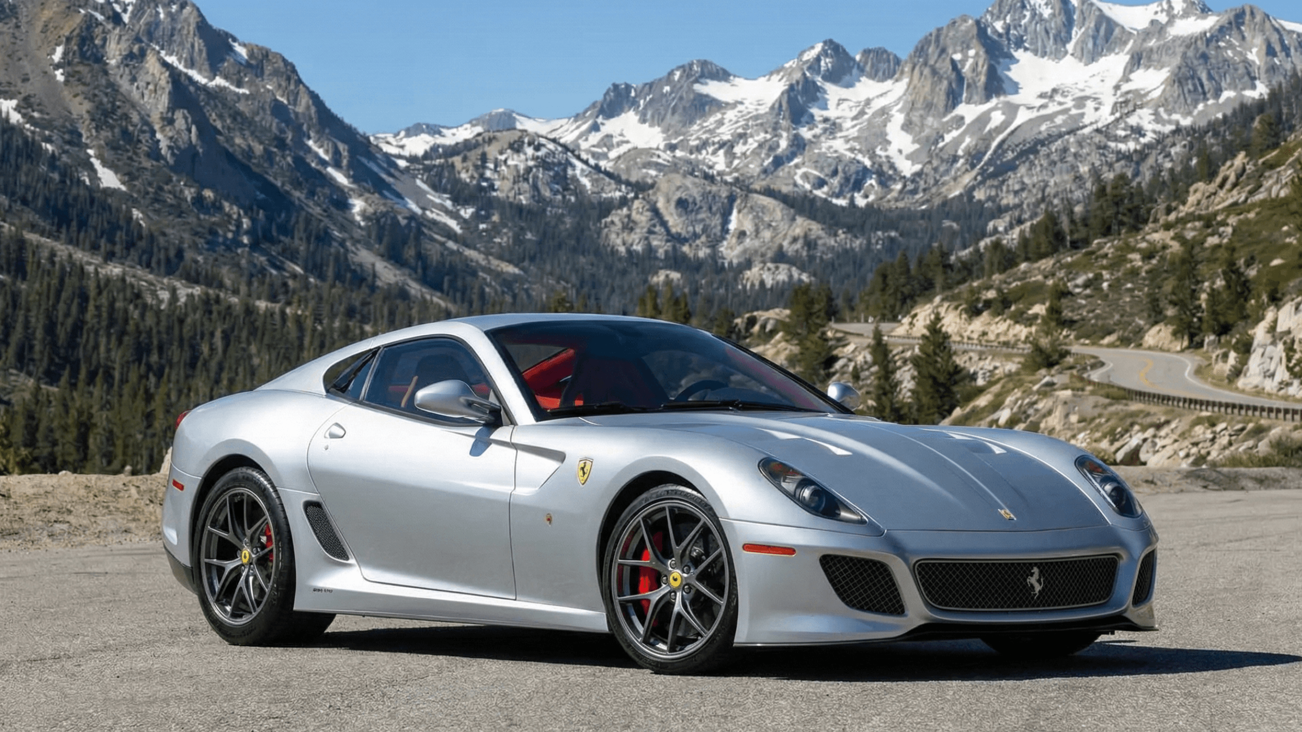 Argento Nurburgring Ferrari 599 GTO driving in mountains 