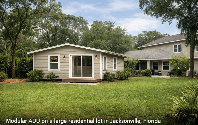 Modular ADU on a large residential lot in Jacksonville Florida