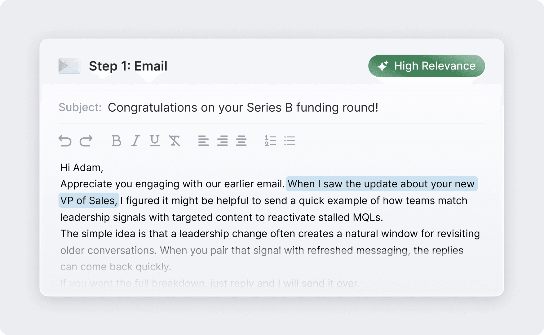 Interface showing NurtureOS AI drafting an email with human review features — every draft visible, editable, and approved by users. Demonstrates human-in-the-loop messaging workflow.