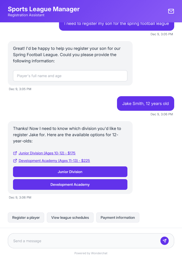 Sports League Registration AI Agent Template