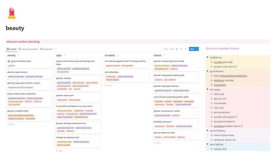 Free Notion Templates Skincare Tracker