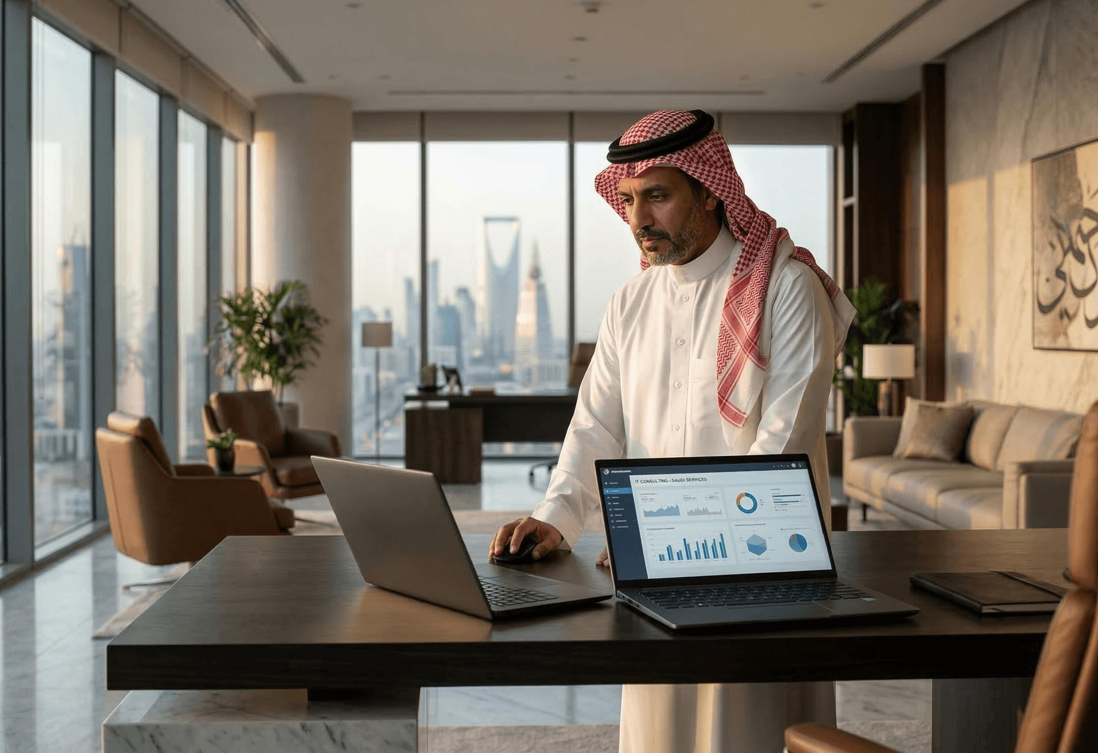 أشخاص يستخدمون حاسوبًا محمولًا ويتناقشون