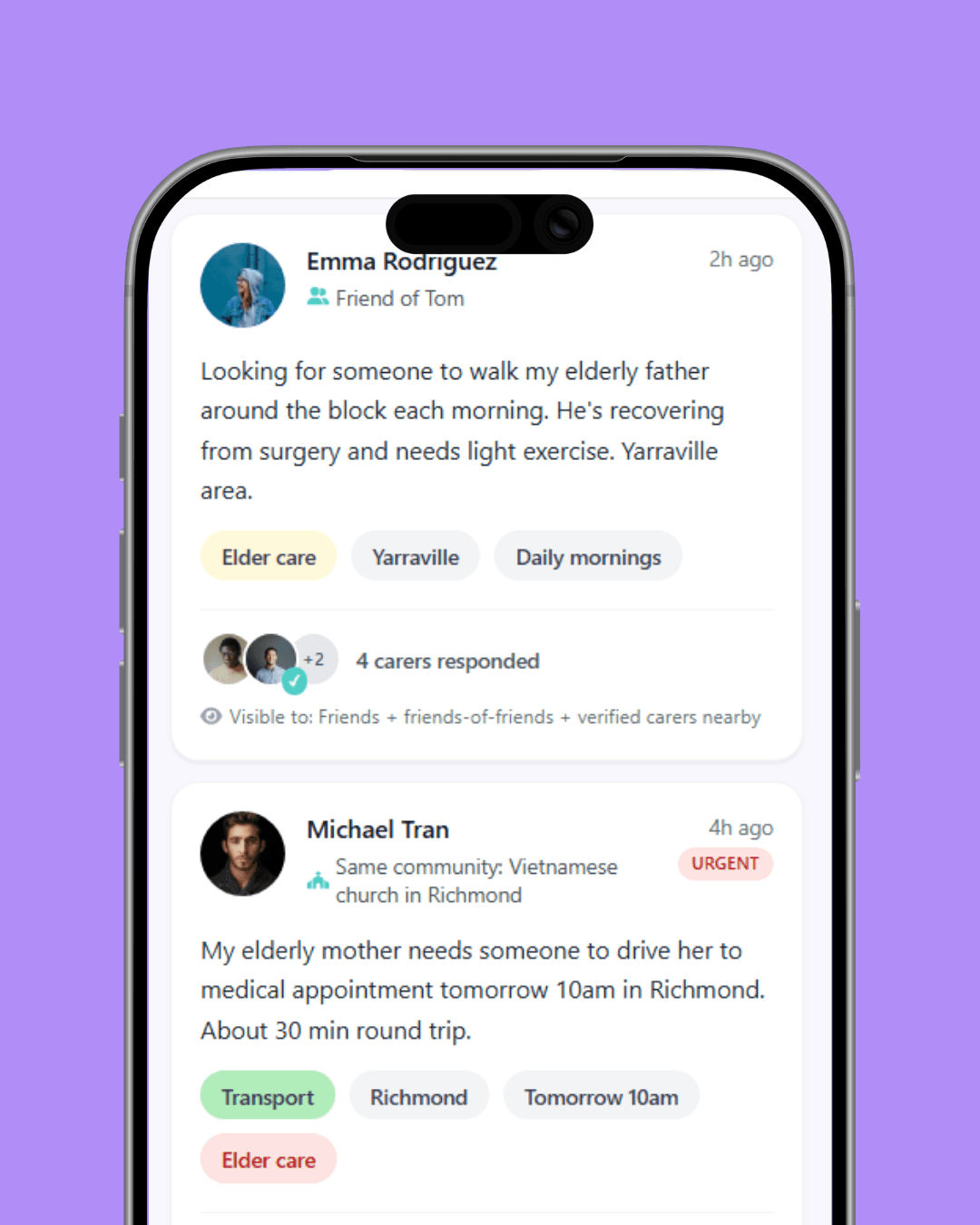 Careneighbour | Post Care Request and interact with network of vetted Carers
