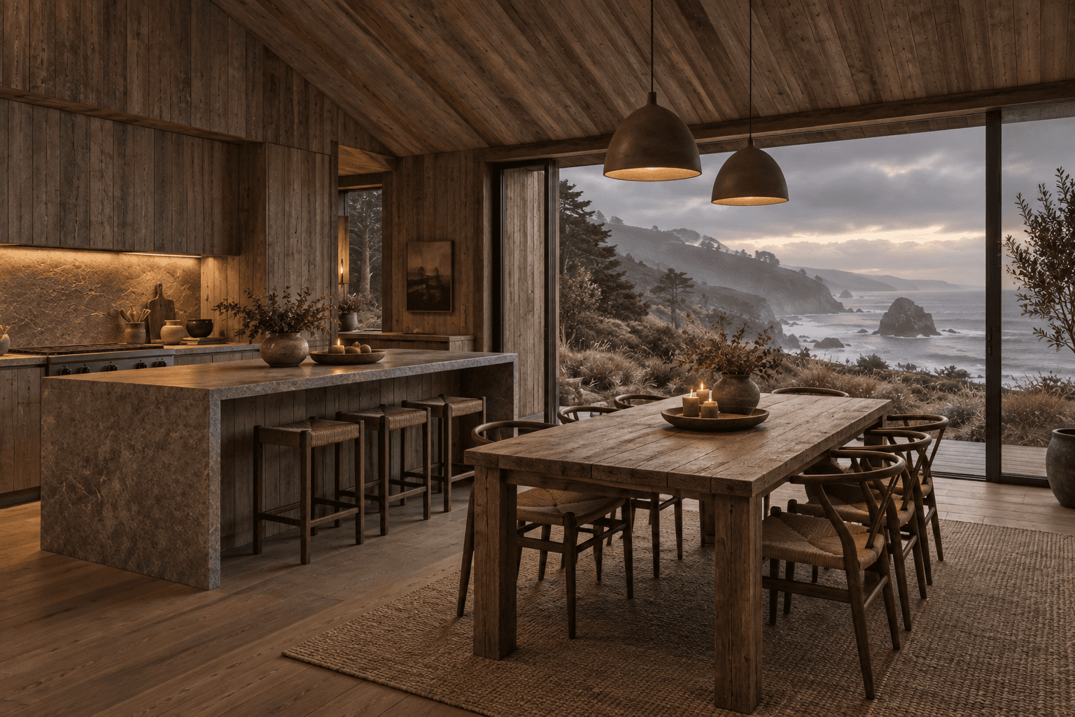 The kitchen and dining area at Sea Ranch Cottage