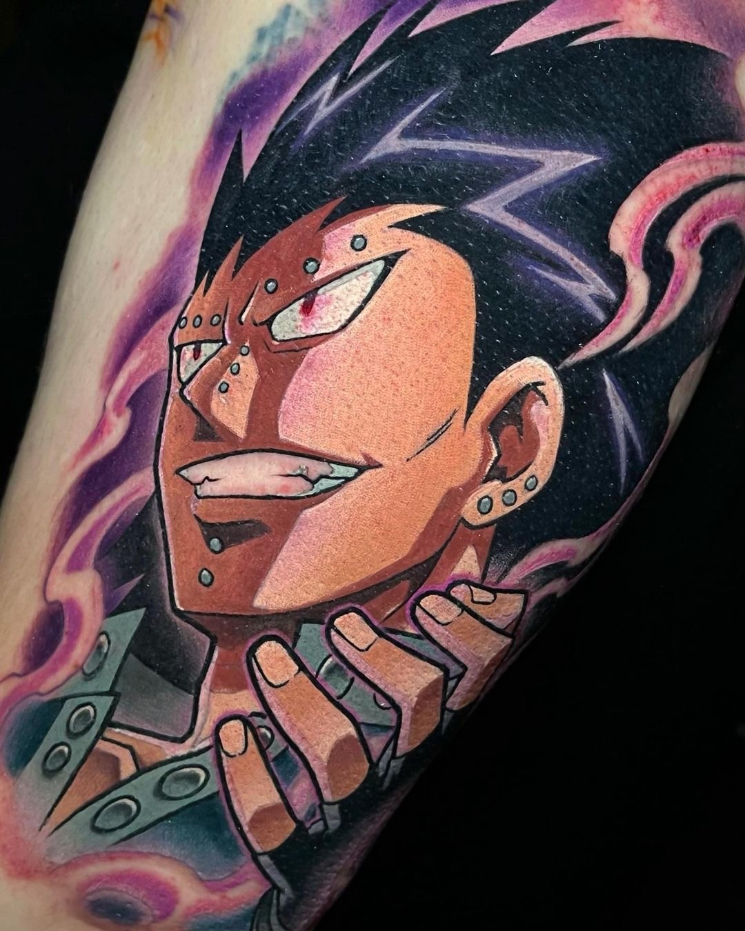 colorful anime tattoo of gajeel the iron dragon from fairy tale