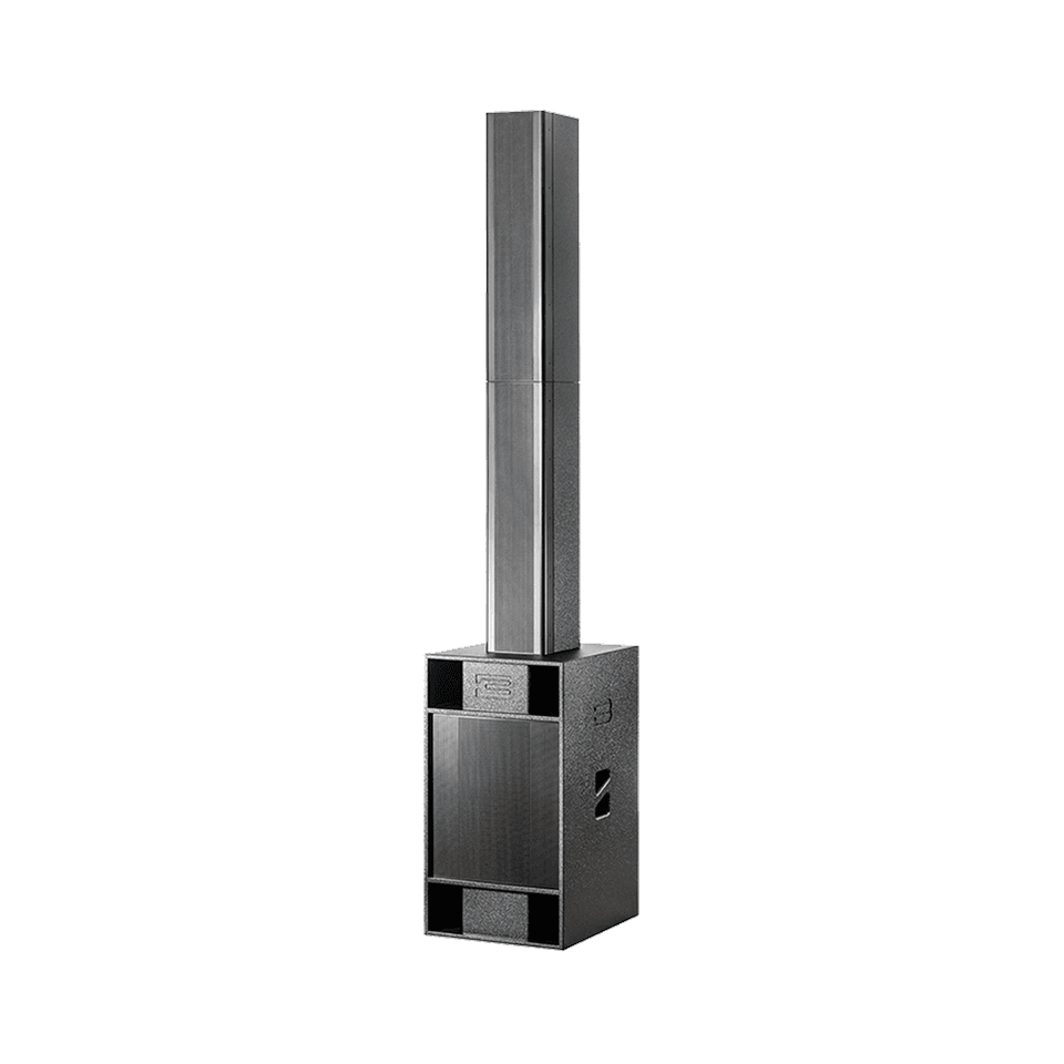 Column speaker array with subwoofer base