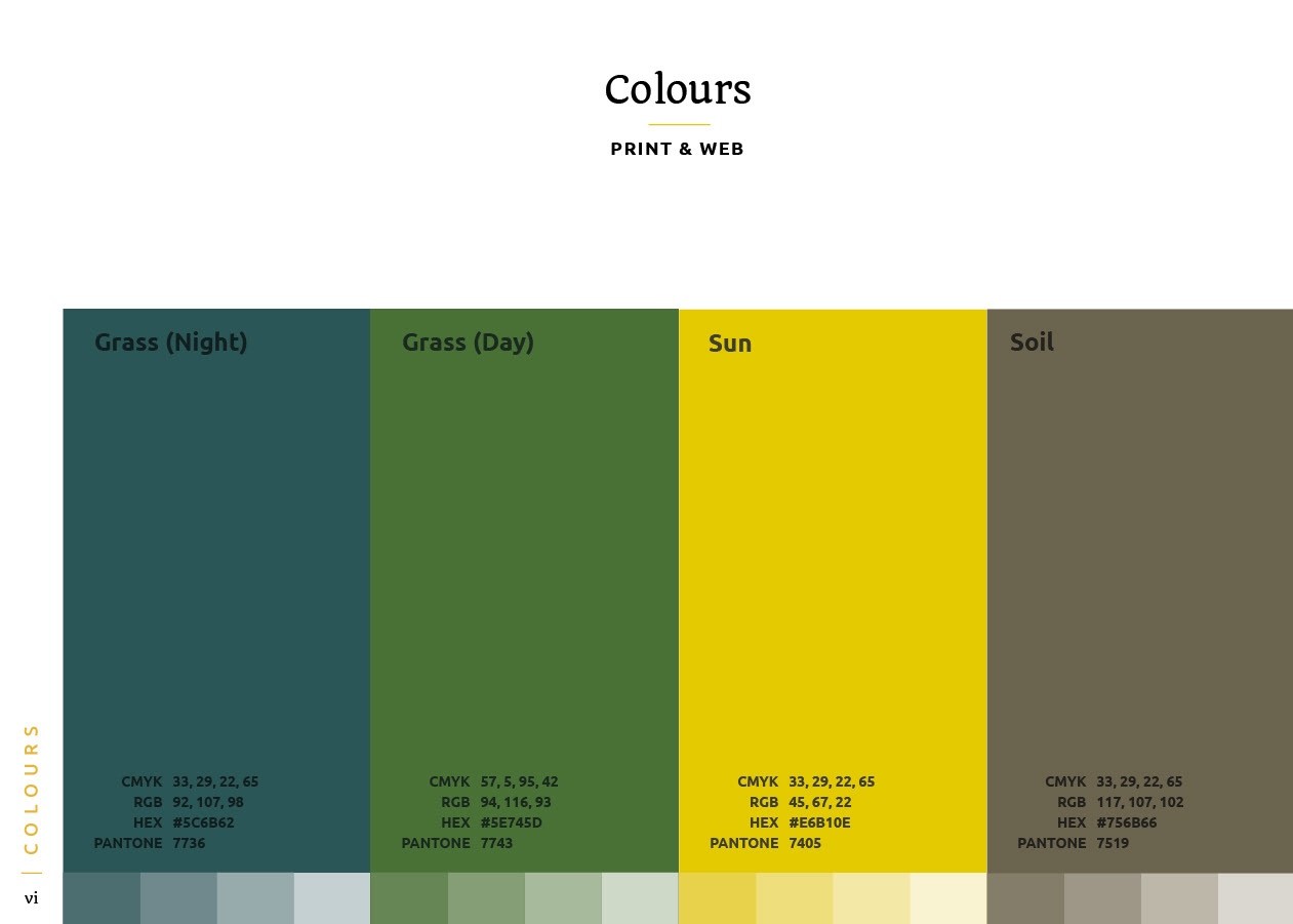 Turf First brand guidelines colours.