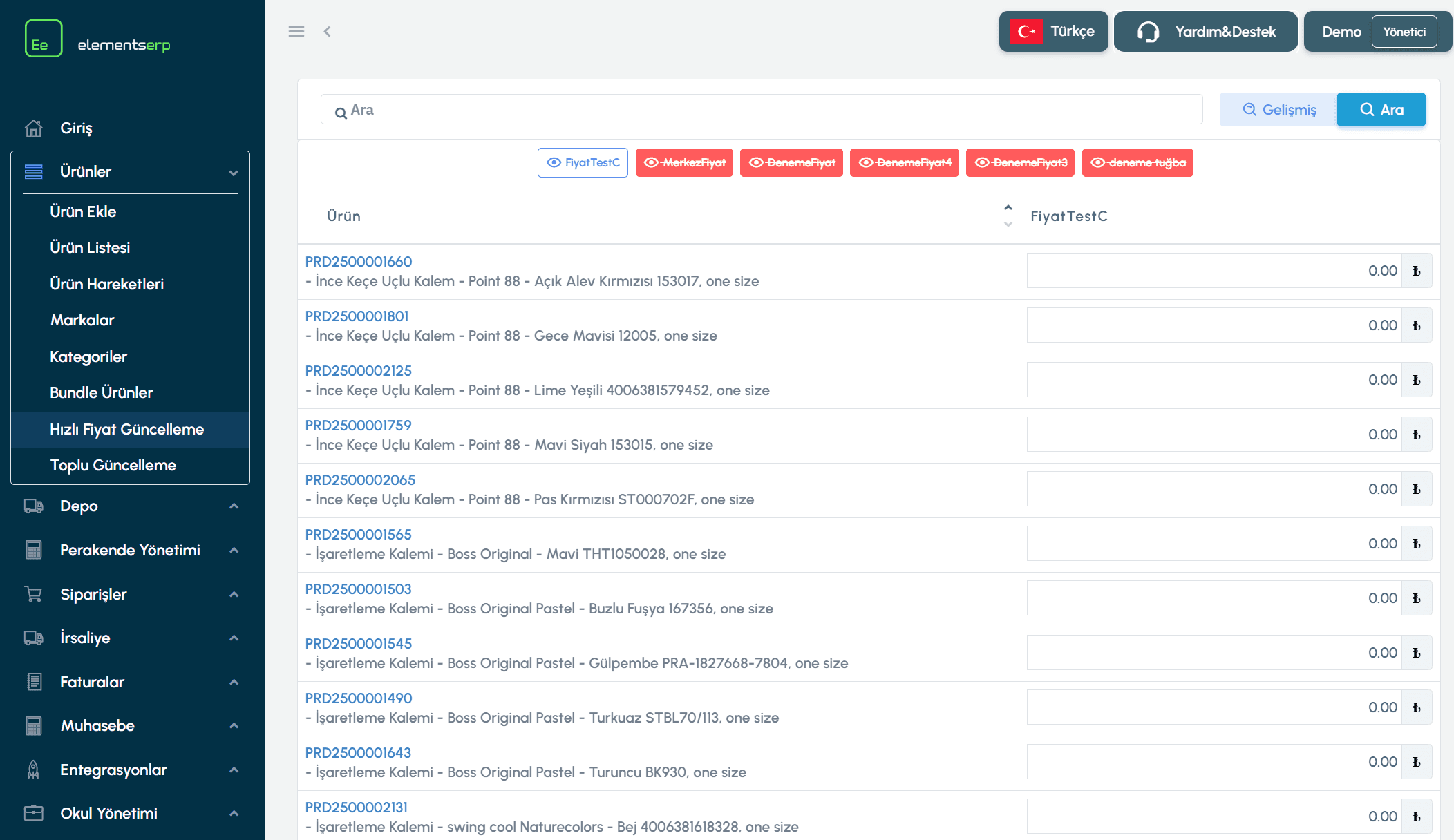 Hızlı Fiyat Güncelleme Ekranı