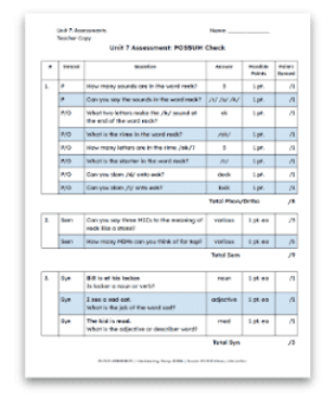 Example image of RAVE-O literacy assessment tools to measure student reading fluency and comprehension.