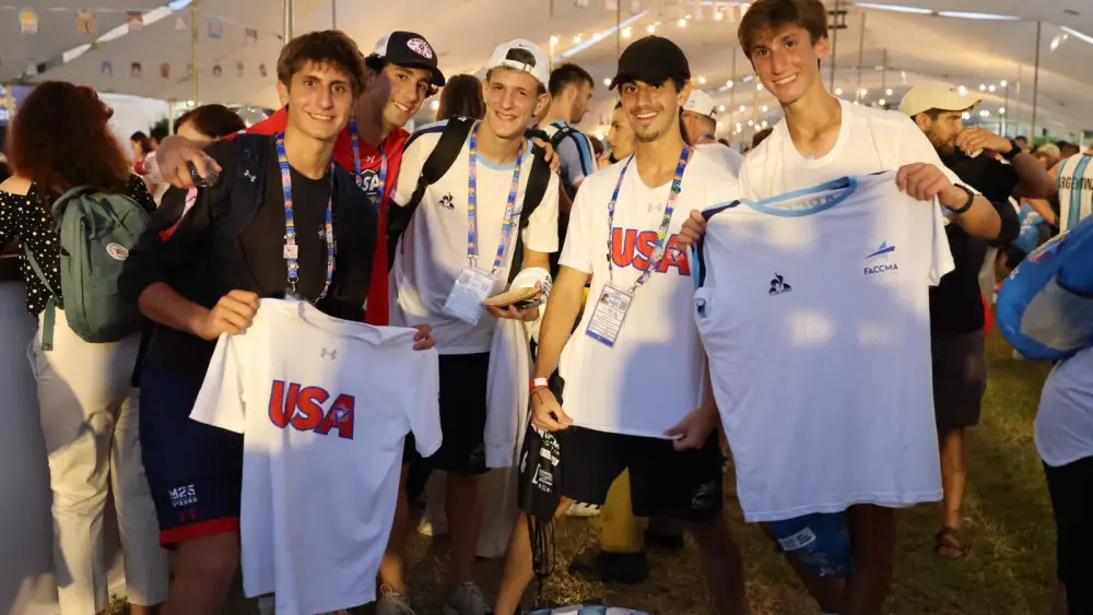 Members of Team USA celebrate at the closing ceremony of Maccabiah 2026 in Tel Aviv, July 13, 2026. Photo courtesy of Maccabiah.