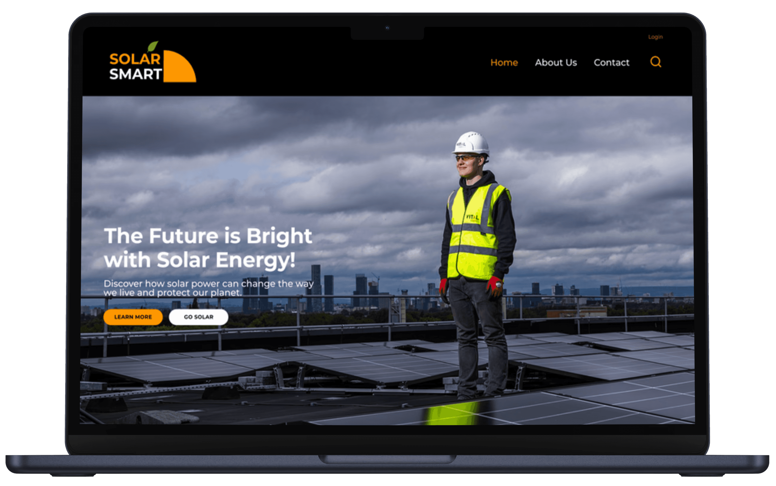 Forside til SolarSmart – moderne nettside for byggebransjen laget av Sideklikk