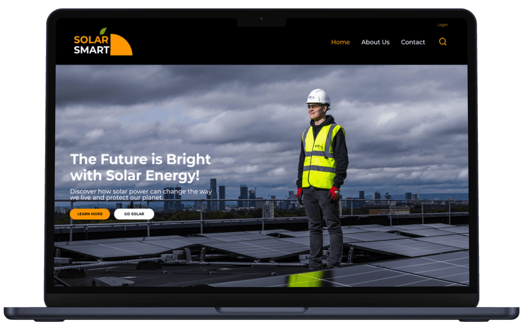 Forside til SolarSmart – moderne nettside for byggebransjen laget av Sideklikk